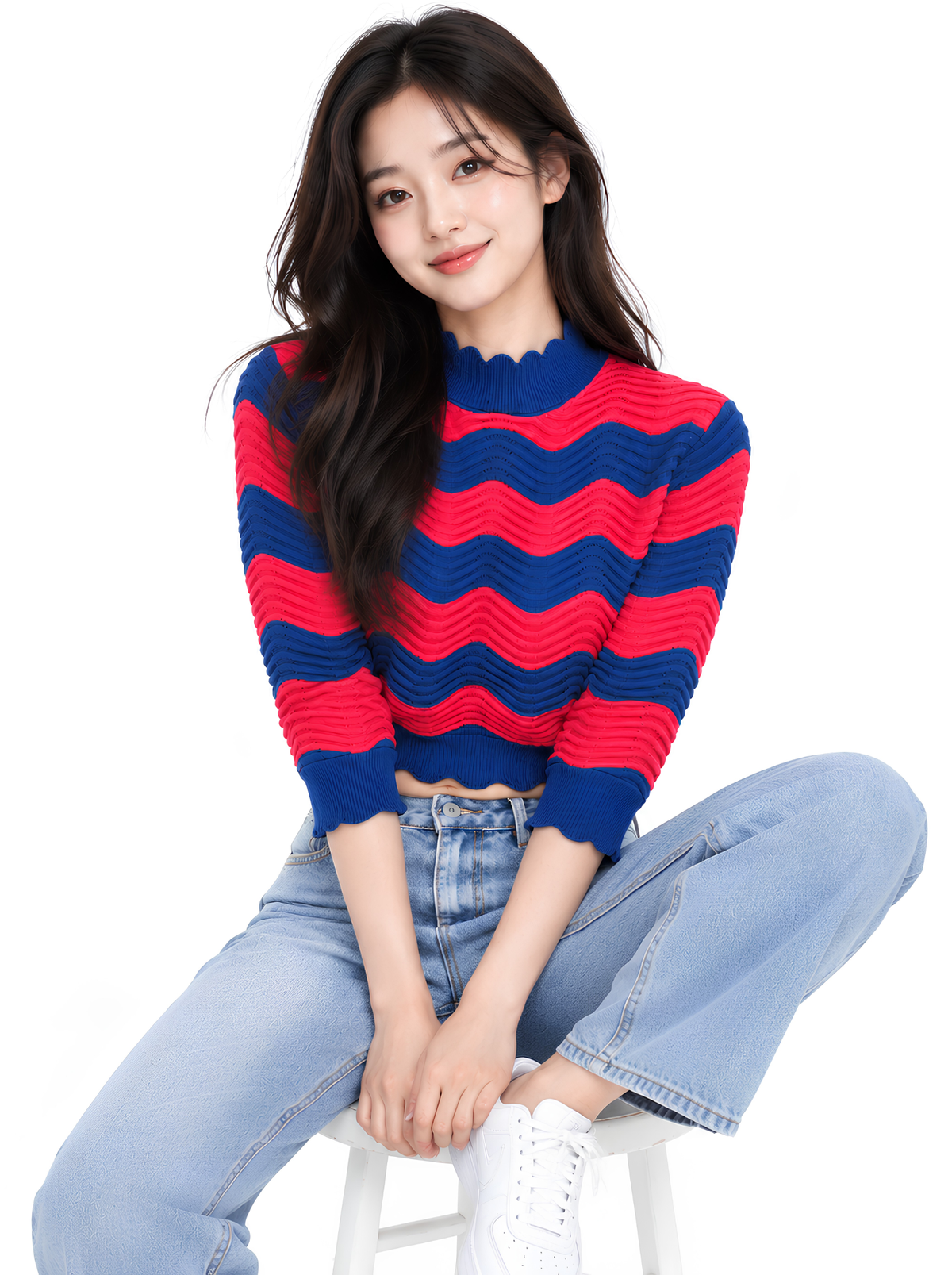 Signal Tide Wave Knit Crop Top - Red & Navy by Cord Cult - styled view