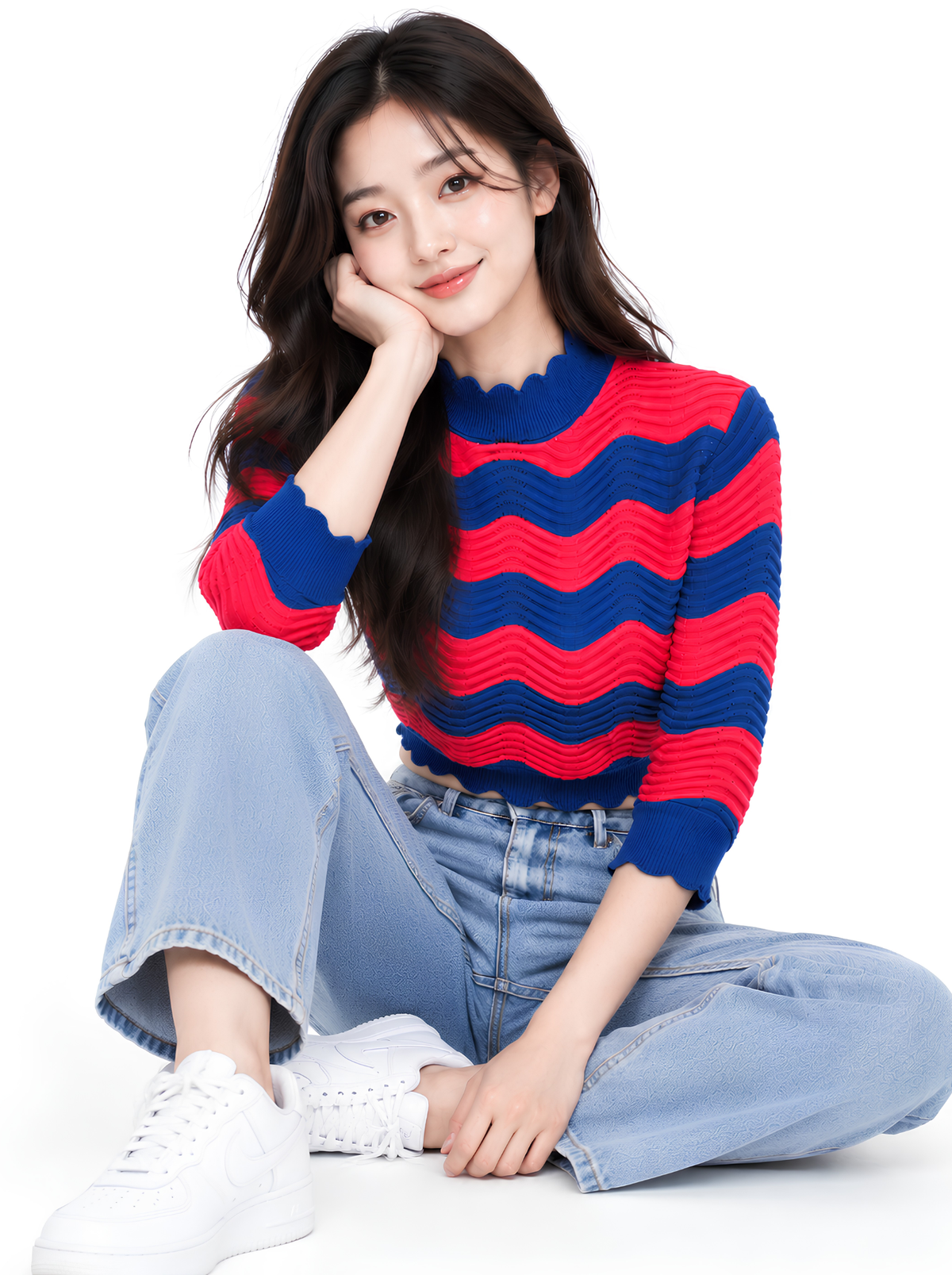 Signal Tide Wave Knit Crop Top - Red & Navy by Cord Cult - side view