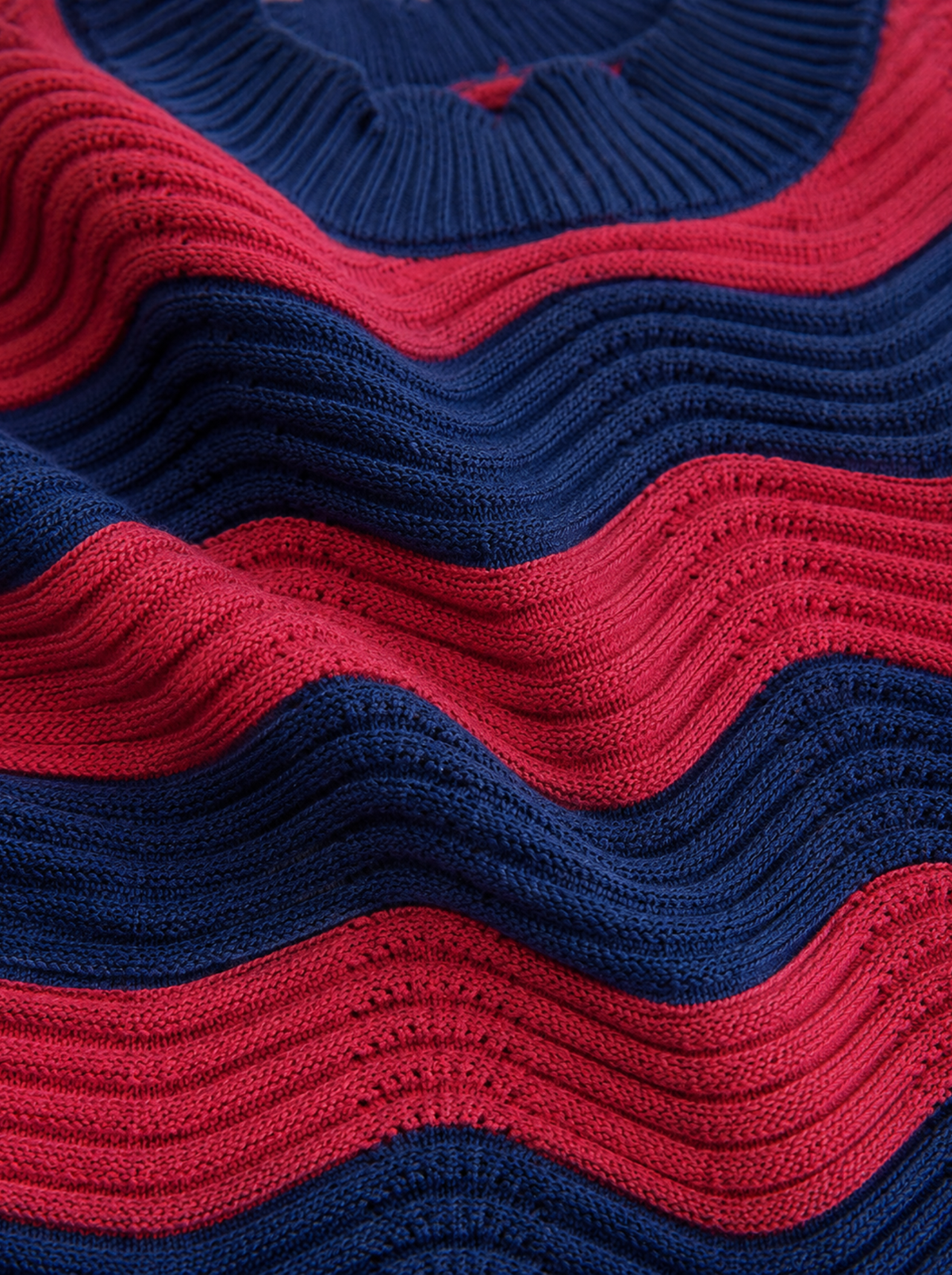 Signal Tide Wave Knit Crop Top - Red & Navy by Cord Cult - detail view