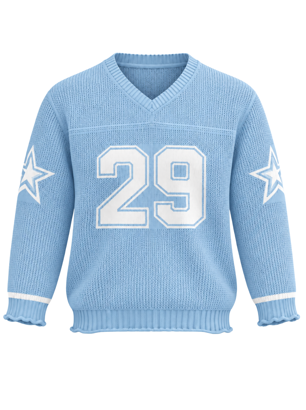 Skyline 29 V-Neck Varsity Knit Sweater - Powder Blue by Cord Cult - front view