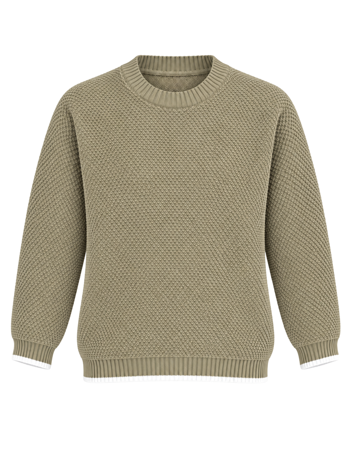 Stone Olive Textured Crew Knit Sweater - Olive & Taupe by Cord Cult - front view