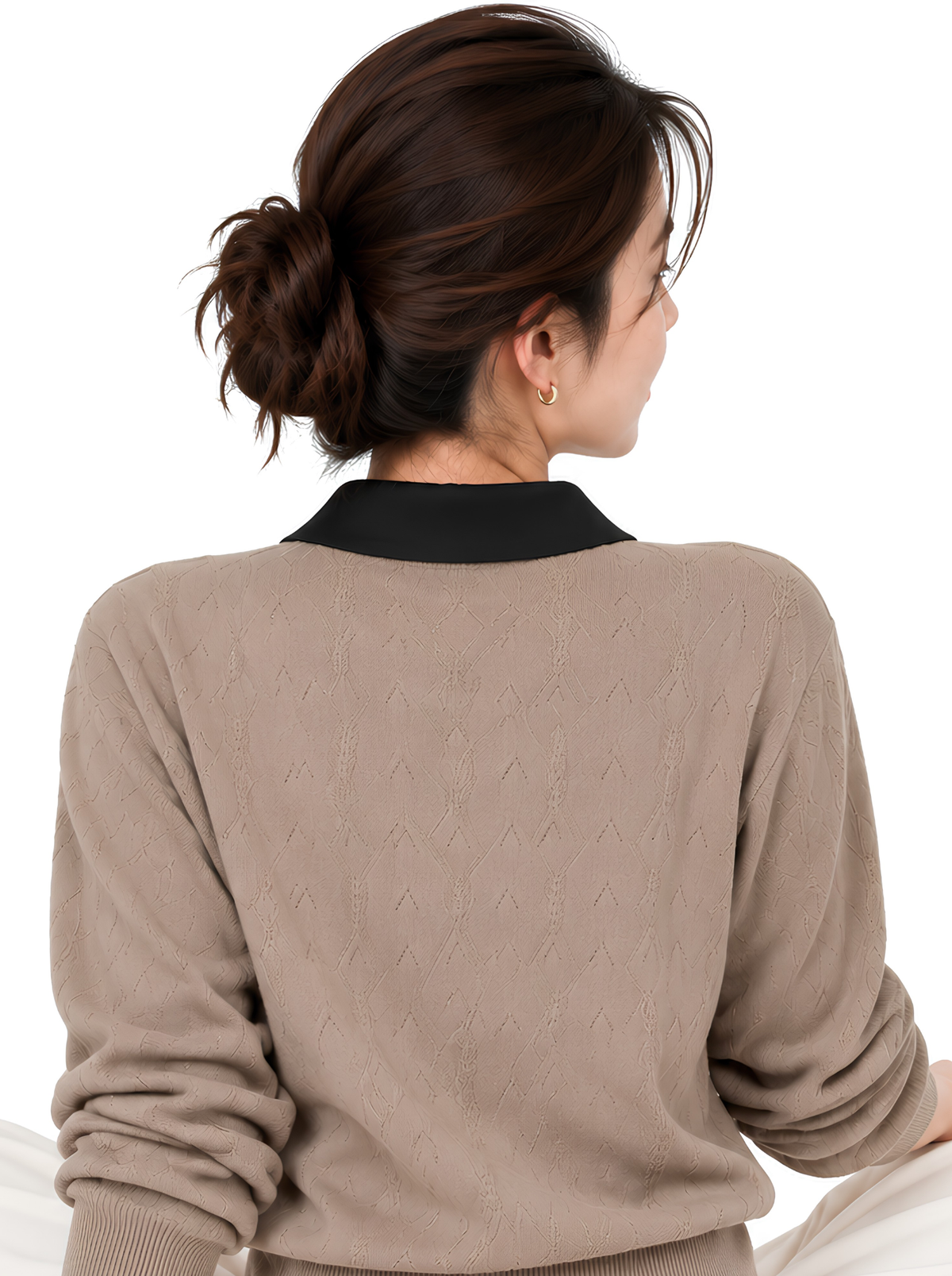 Taupe Noir Contrast Collar Knit Pullover by Cord Cult - back view