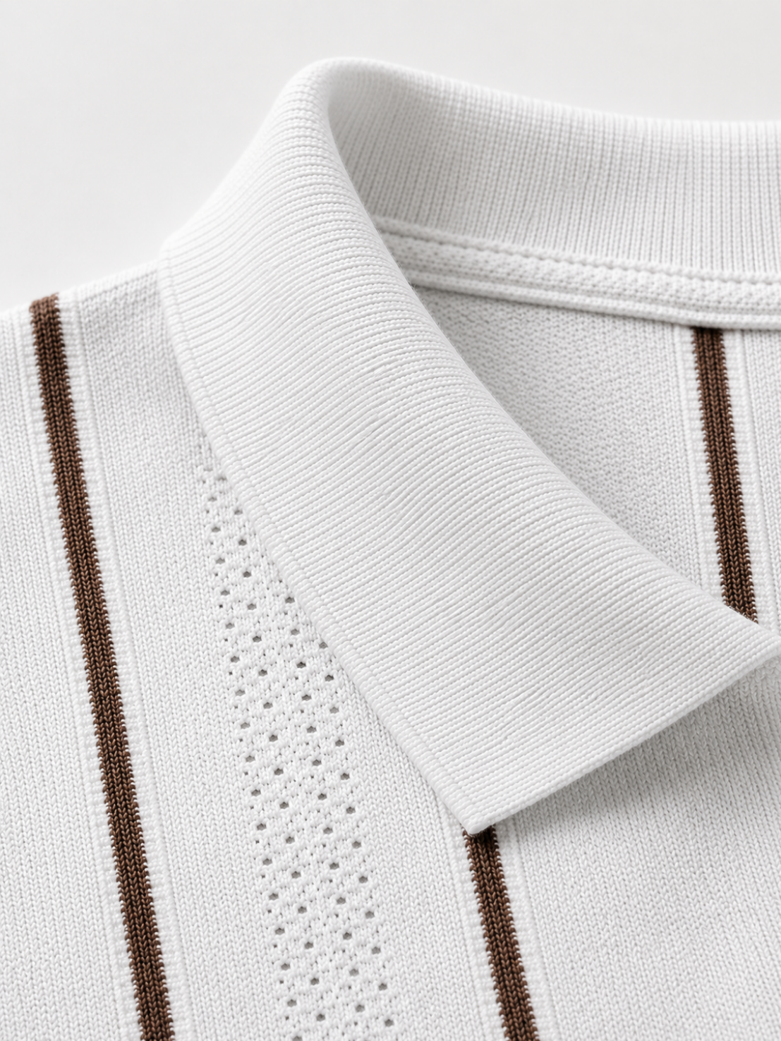 White Tide Vertical Stripe Knit Polo - White by Cord Cult - detail view